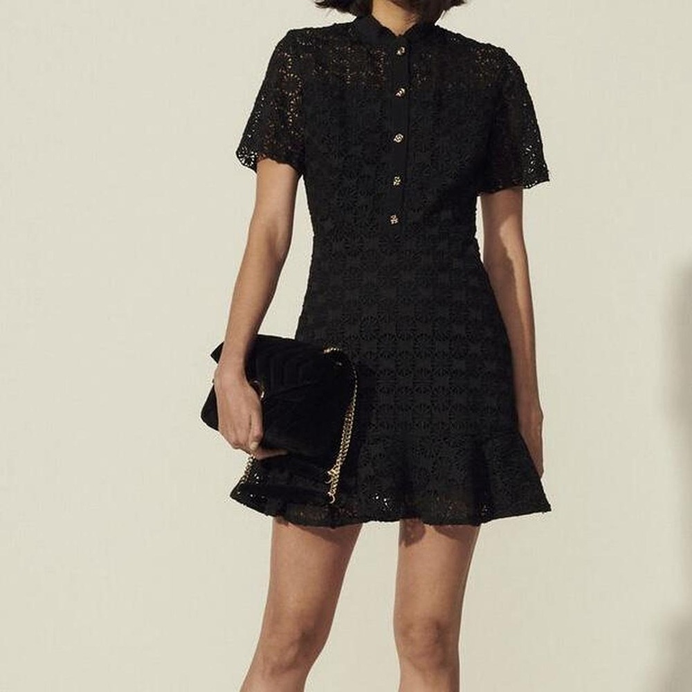 Sandro Black Crochet Mini Dress